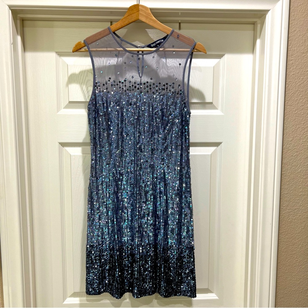 FRENCH CONNECTION Silver and Black Sequin Dress Size 8